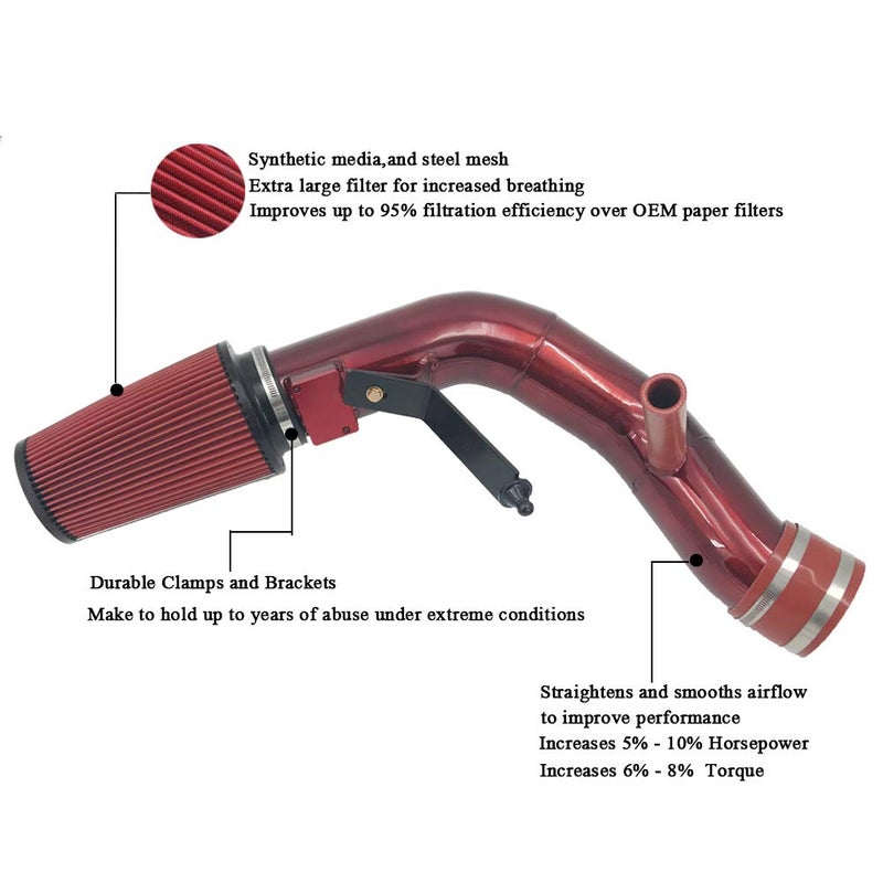 MOOSUN Cold Air Intake Kit for 2003-2007 Ford 6.0L F-250 F-350 Powerstroke Diesel 6.0L (Red) - Image 2